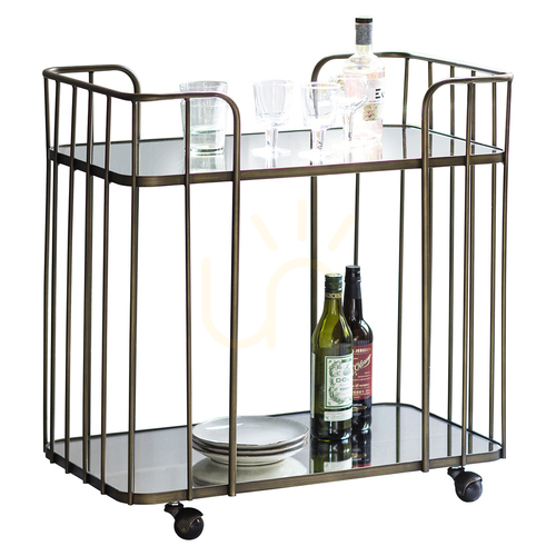 Sprawdź Szafka barowa Gallery Direct Verna brązowa szkło metal na kółkach 75 cm