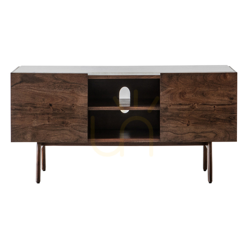 Sprawdź Szafka RTV Gallery Direct Barcelona z marmurowym blatem ciemne drewno 136 cm 5056272006559