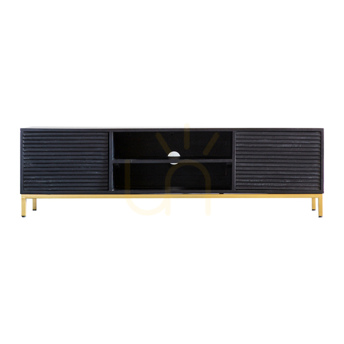 Sprawdź Szafka RTV Gallery Direct Ripple czarna złota 140 cm drewno mango