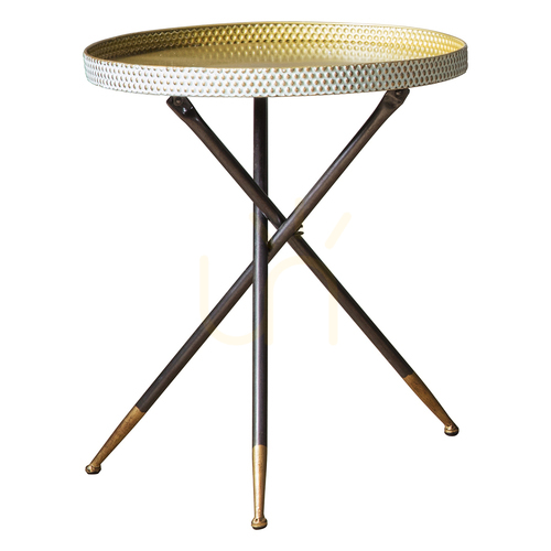 Sprawdź Stolik boczny Gallery Direct Epsom tripod postarzane kacze jajo/złoto metal 52x58 cm