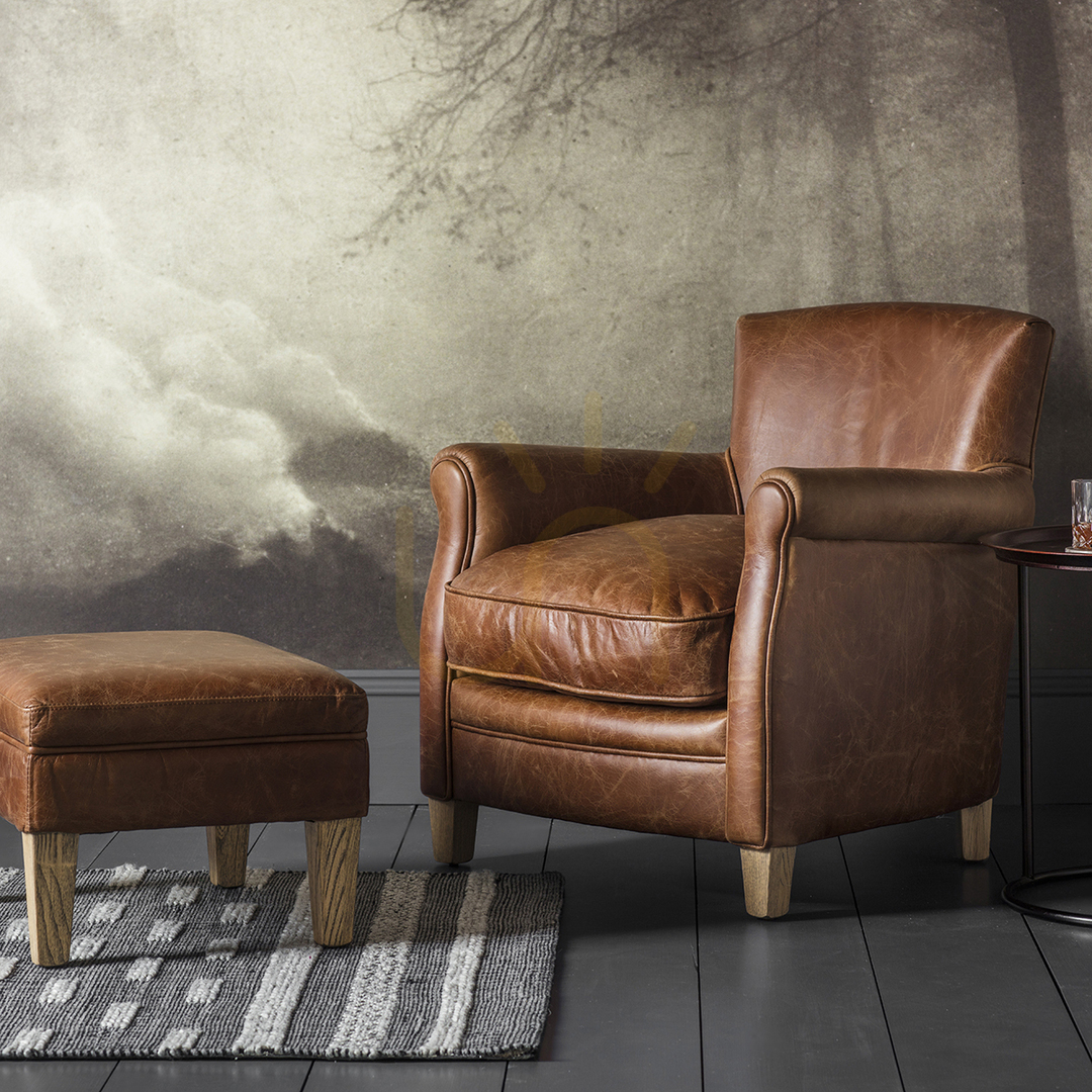Obejrzyj Taboret Gallery Direct Paddington vintage brown skóra jesion 55x45x36 cm Taboret Gallery Direct Paddington vintage brown skóra jesion 55x45x36 cm