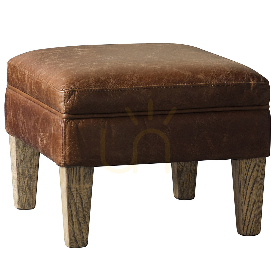 Sprawdź Taboret Gallery Direct Paddington vintage brown skóra jesion 55x45x36 cm Taboret Gallery Direct Paddington vintage brown skóra jesion 55x45x36 cm