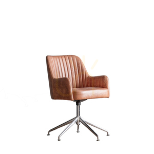 Fotel obrotowy Gallery Direct Curie skóra vintage brązowa srebrny stelaż small 3