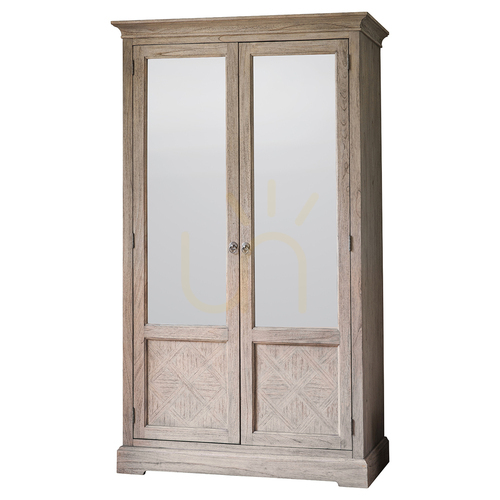 Sprawdź Szafa Gallery Direct Mustique 2 z lustrzanymi drzwiami z drewna mindy naturalna 111,5 cm
