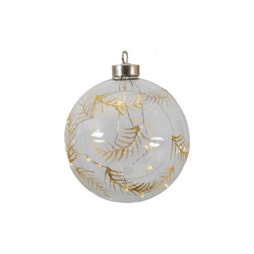 Sprawdź Bombka LED Gallery Direct z wytrawionym motywem złotego pióra, przezroczysta, 12 × 12 × 14 cm