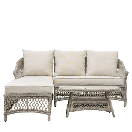 Sprawdź Szezlong ogrodowy Gallery Direct Menton Stone rattan PE aluminium szkło