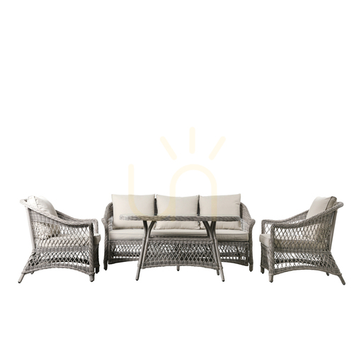 Sprawdź Zestaw wypoczynkowy ogrodowy Gallery Direct Menton Stone sofa 3-osobowa + 2 fotele + stół