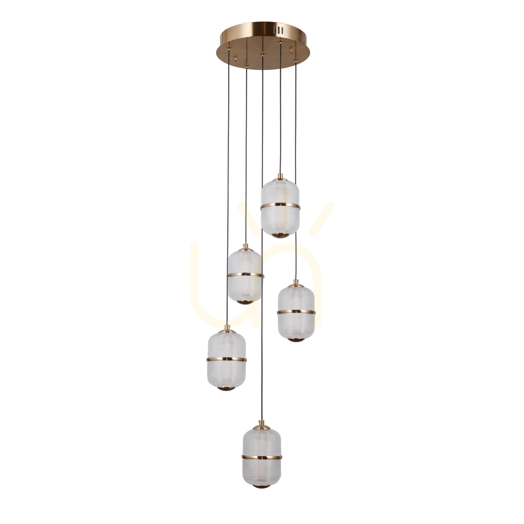 Sprawdź Lampa wisząca Italux Alani LED 5-punktowa złota szklana PND-34375-5-HBR Lampa wisząca Italux Alani LED 5-punktowa złota szklana PND-34375-5-HBR