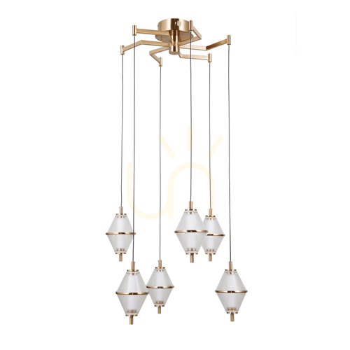 Sprawdź Lampa wisząca Italux Fuente LED złota 6-punktowa PND-34395-6-HBR
