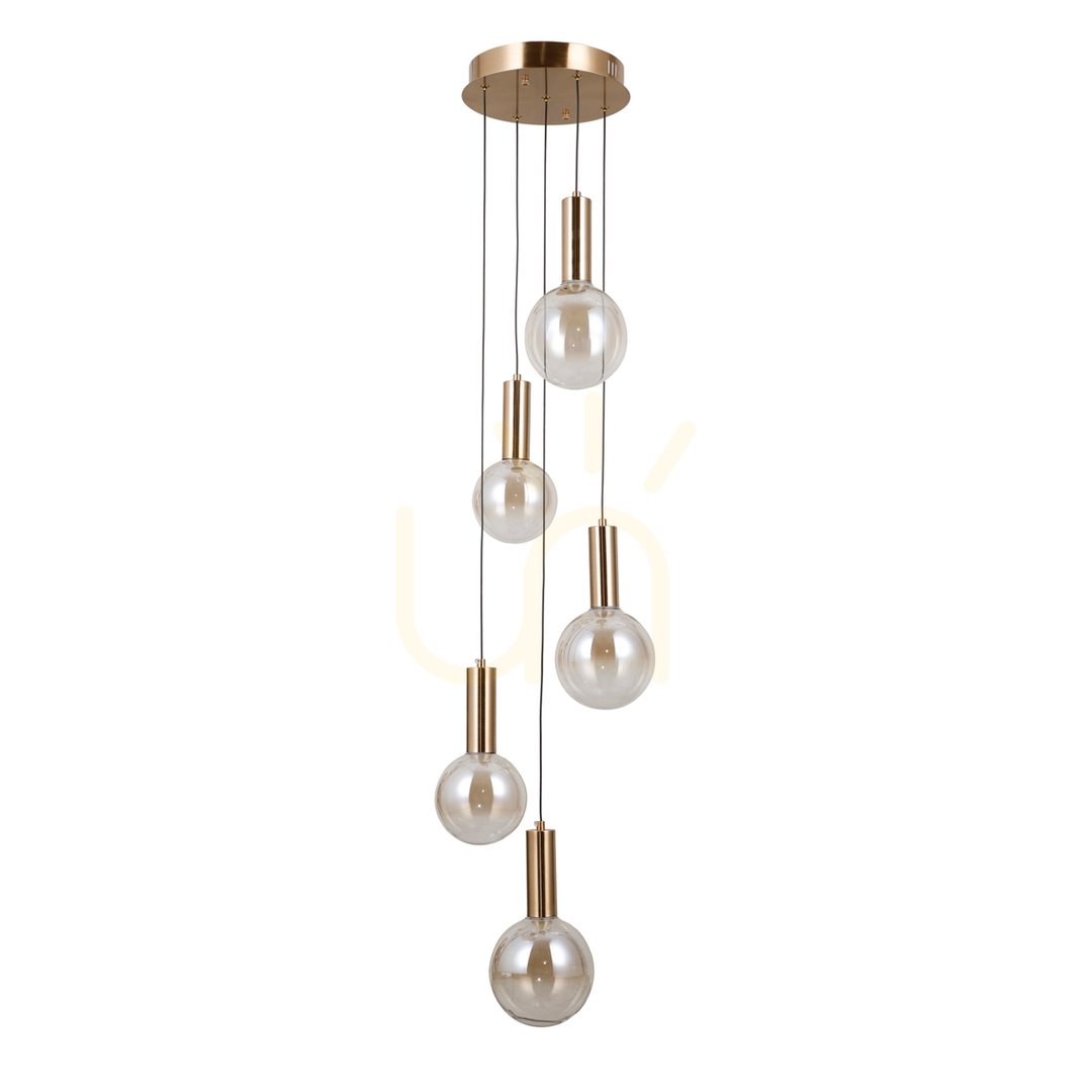 Sprawdź Lampa wisząca Italux Strela LED 5-punktowa złota bursztynowe szkło PND-34378-5S-HBR Lampa wisząca Italux Strela LED 5-punktowa złota bursztynowe szkło PND-34378-5S-HBR