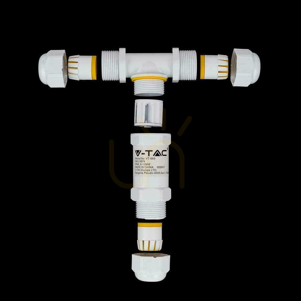 Obejrzyj Złączka Mufa Hermetyczna 3x3Pin Biała Trójnik 0.5-4mm2 Średnica przewodu 8-12mm IP68 V-TAC VT-869 Złączka Mufa Hermetyczna 3x3Pin Biała Trójnik 0.5-4mm2 Średnica przewodu 8-12mm IP68 V-TAC VT-869