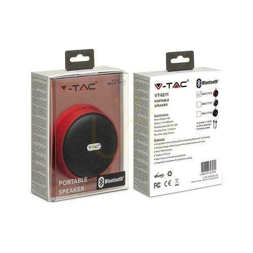 Sprawdź Przenośny Głośnik Bluetooth Micro USB Wysokiej jakości przewód 800mAh Czerwony V-TAC VT-6211