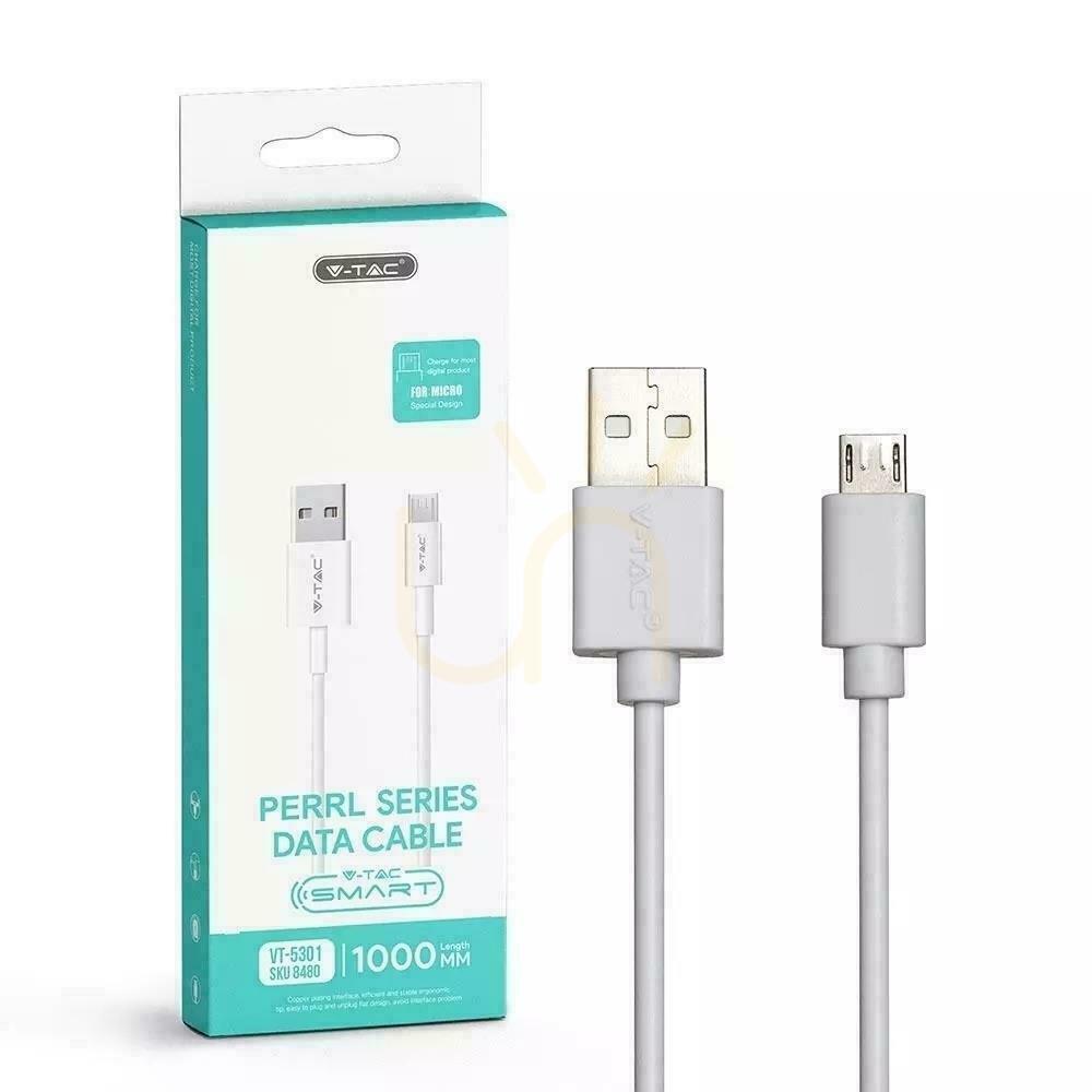 Obejrzyj Przewód Micro USB V-TAC 1M Biały Seria Pearl VT-5301 Przewód Micro USB V-TAC 1M Biały Seria Pearl VT-5301