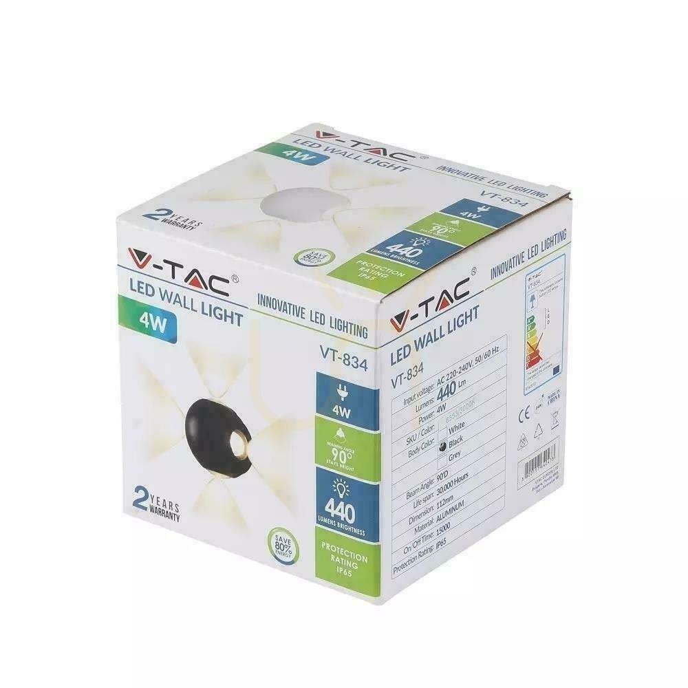 Wyświetl Kinkiet Ścienny V-TAC 4W LED Czarny Okrągły IP65 VT-834 4000K 440lm Kinkiet Ścienny V-TAC 4W LED Czarny Okrągły IP65 VT-834 4000K 440lm
