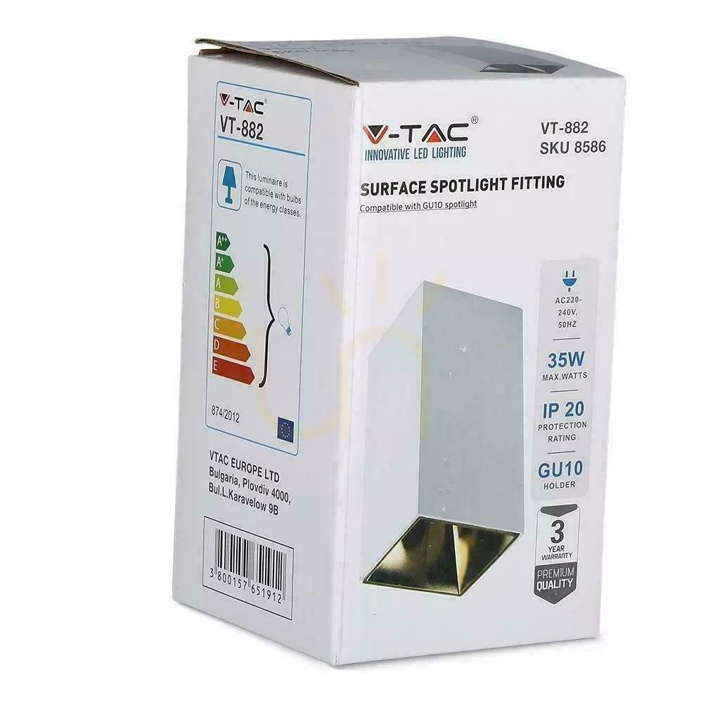 Wyświetl Oprawa Sufitowa V-TAC GU10 Kwadrat Natynkowa Biały+Złoty 74x74x140mm VT-882-Q 3 Lata Gwarancji Oprawa Sufitowa V-TAC GU10 Kwadrat Natynkowa Biały+Złoty 74x74x140mm VT-882-Q 3 Lata Gwarancji