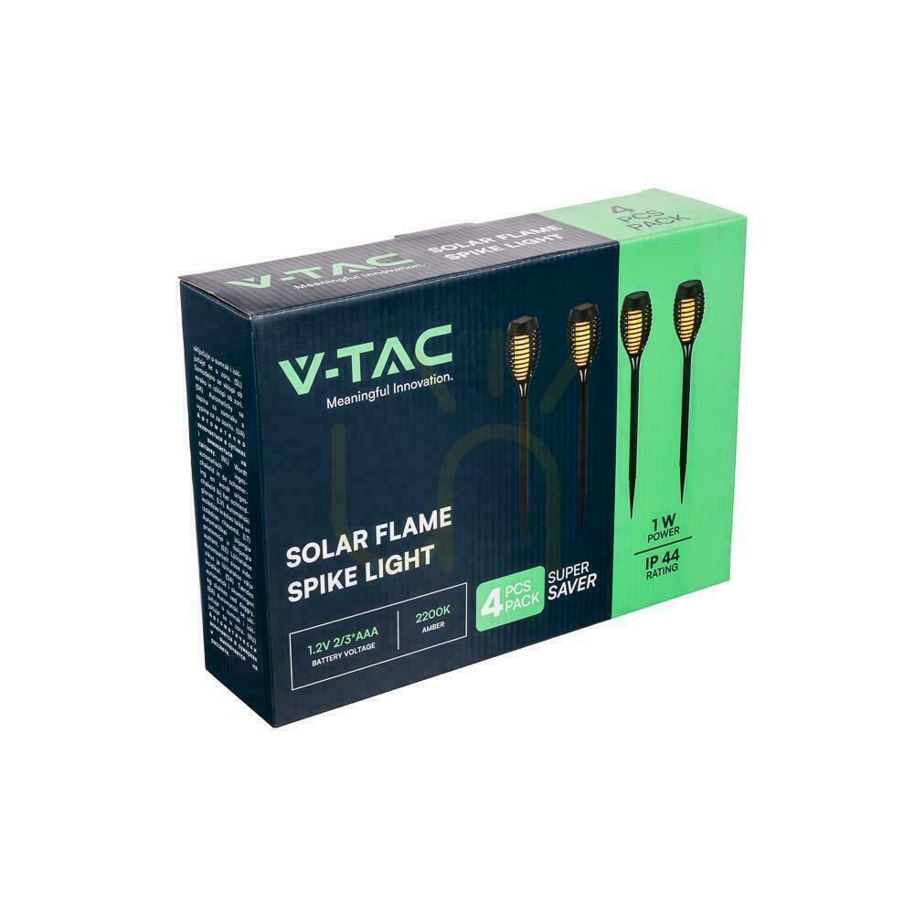 Pokaż Lampa Solarna Zestaw 4szt V-TAC Wbijana 1W LED 50cm 6 godzin (Opak. 4szt) VT-724 2200K Lampa Solarna Zestaw 4szt V-TAC Wbijana 1W LED 50cm 6 godzin (Opak. 4szt) VT-724 2200K