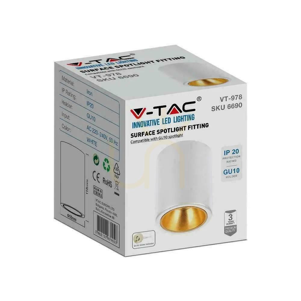 Zobacz Oprawa V-TAC GU10 Okrągła Natynkowa Tuba Biała+Złoty 98x118mm VT-978RD 3 Lata Gwarancji Oprawa V-TAC GU10 Okrągła Natynkowa Tuba Biała+Złoty 98x118mm VT-978RD 3 Lata Gwarancji