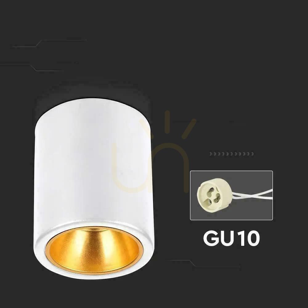 Obejrzyj Oprawa V-TAC GU10 Okrągła Natynkowa Tuba Biała+Złoty 98x118mm VT-978RD 3 Lata Gwarancji Oprawa V-TAC GU10 Okrągła Natynkowa Tuba Biała+Złoty 98x118mm VT-978RD 3 Lata Gwarancji