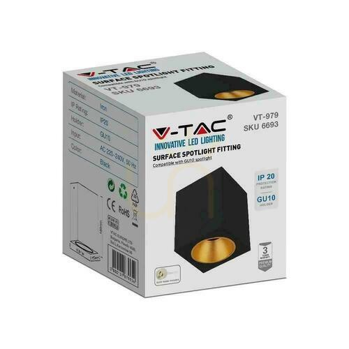 Sprawdź Oprawa V-TAC GU10 Kwadratowa Natynkowa Czarna+Złoty 100x100x120cm VT-979SQ 3 Lata Gwarancji