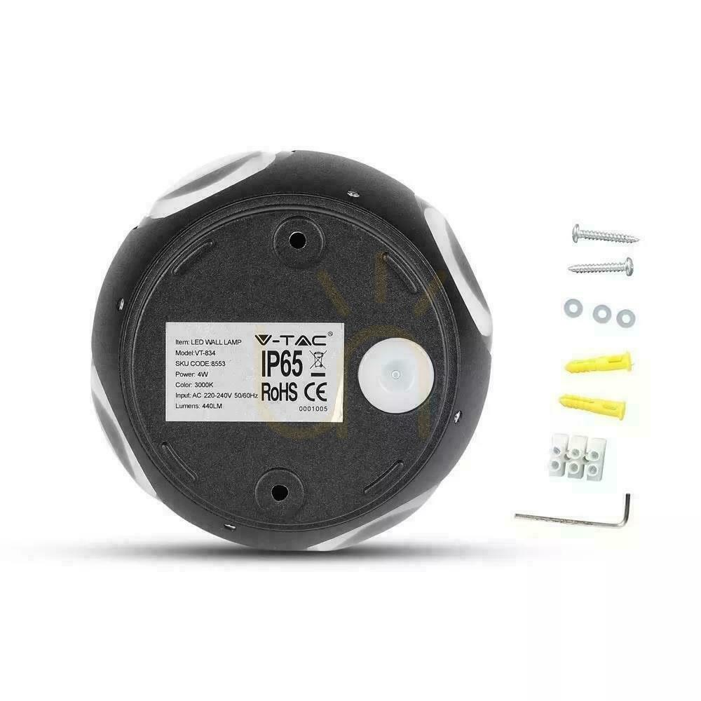 Wyświetl Kinkiet Ścienny V-TAC 4W LED Czarny Okrągły IP65 VT-834-B 4000K 428lm Kinkiet Ścienny V-TAC 4W LED Czarny Okrągły IP65 VT-834-B 4000K 428lm