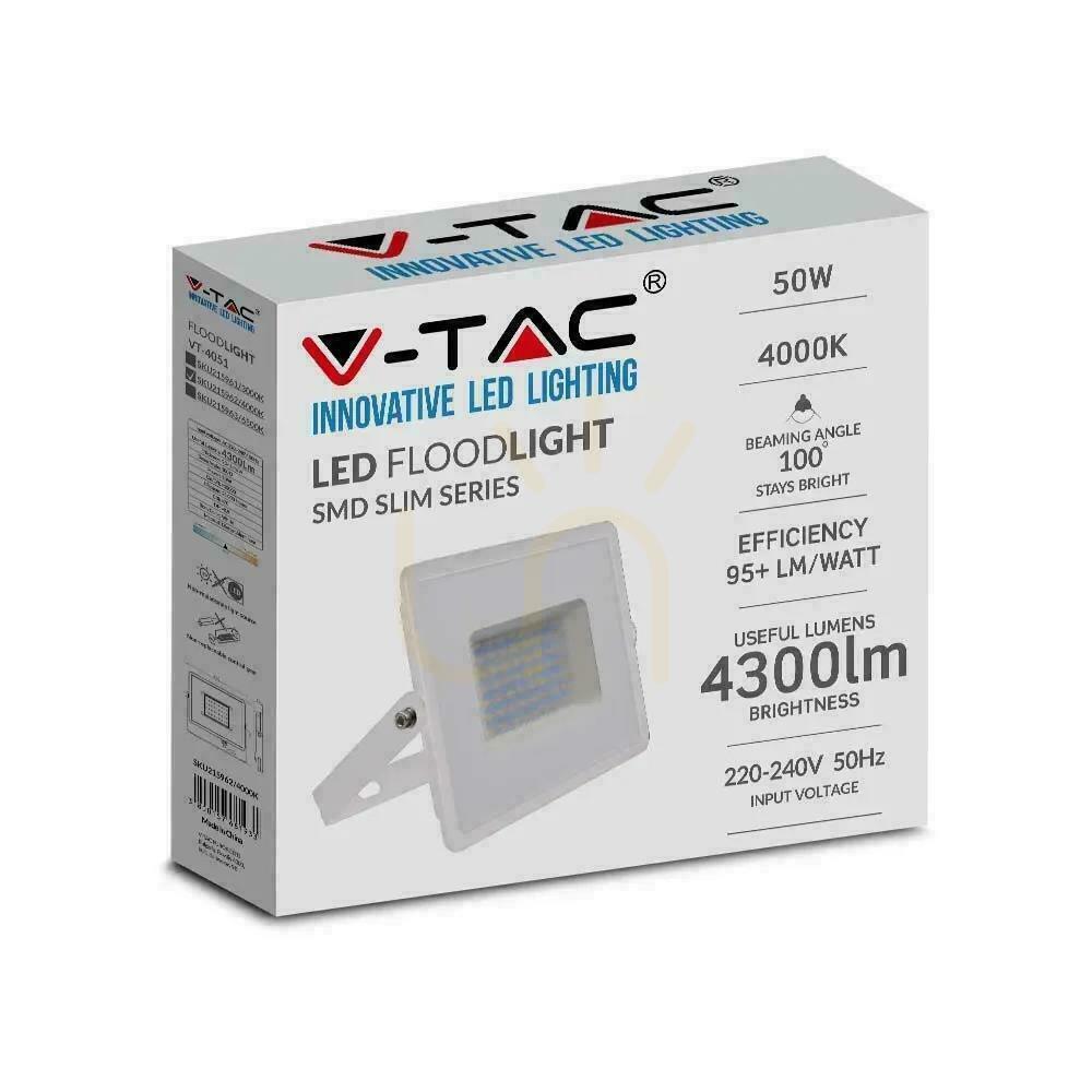 Zobacz Projektor LED V-TAC 50W SMD E-Series Biały VT-4051 6500K 4300lm Projektor LED V-TAC 50W SMD E-Series Biały VT-4051 6500K 4300lm