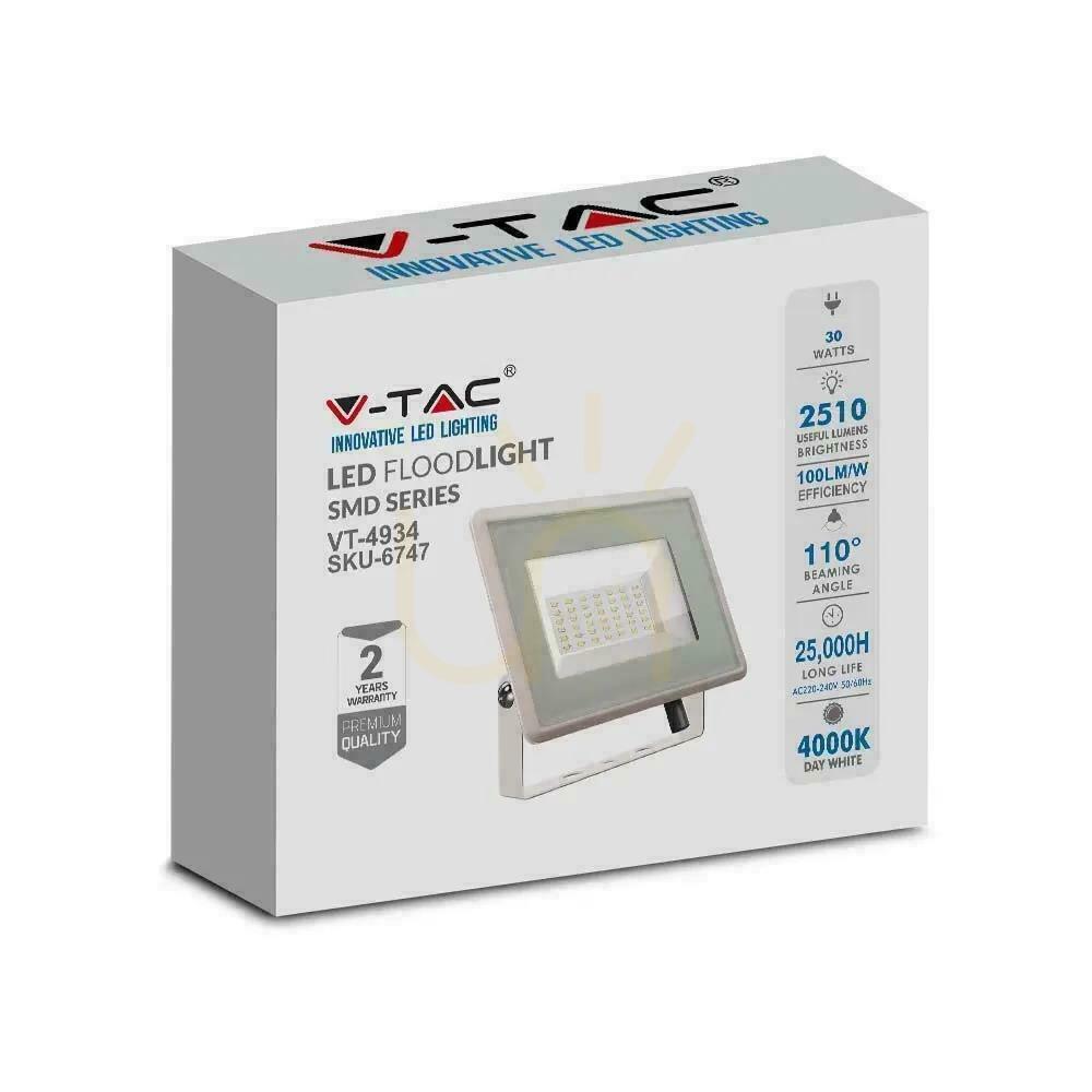 Wyświetl Projektor LED V-TAC 30W SMD F-CLASS Biały VT-4934-W 6500K 2510lm Projektor LED V-TAC 30W SMD F-CLASS Biały VT-4934-W 6500K 2510lm