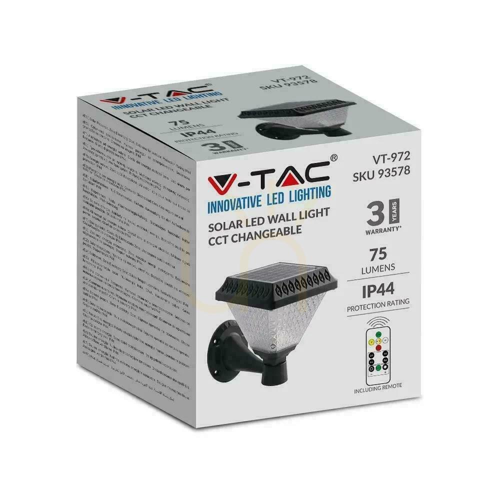 Obejrzyj Kinkiet Ogrodowy V-TAC Solarny z pilotem 3w1 IP44 Czarny Kwadrat VT-972 3000K-4000K-6400K 75 3 Lata Gwarancji Kinkiet Ogrodowy V-TAC Solarny z pilotem 3w1 IP44 Czarny Kwadrat VT-972 3000K-4000K-6400K 75 3 Lata Gwarancji