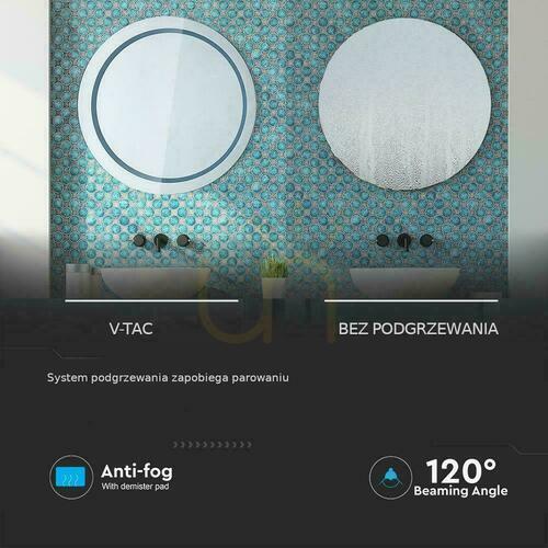 Sprawdź Lustro V-TAC 25W LED Anty Para Okrągłe 60cm IP44 Wł Dotyk Barwa CCT 3w1 VT-8602 3W1 85lm