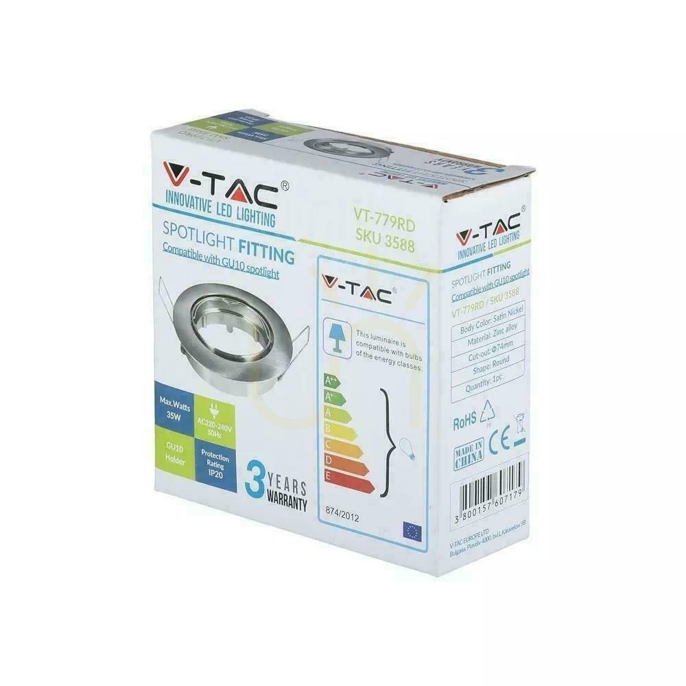 Pokaż Oczko V-TAC GU10 Okrągłe Ruchome Satyna VT-779-SN-RD Oczko V-TAC GU10 Okrągłe Ruchome Satyna VT-779-SN-RD