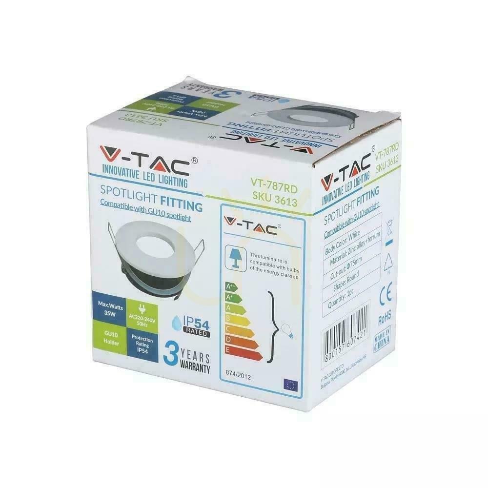 Wyświetl Oczko V-TAC Aluminiowe Odlew Szczelne z szybą IP54 GU10 Okrągłe fi84 Białe VT-787RD-WH Oczko V-TAC Aluminiowe Odlew Szczelne z szybą IP54 GU10 Okrągłe fi84 Białe VT-787RD-WH