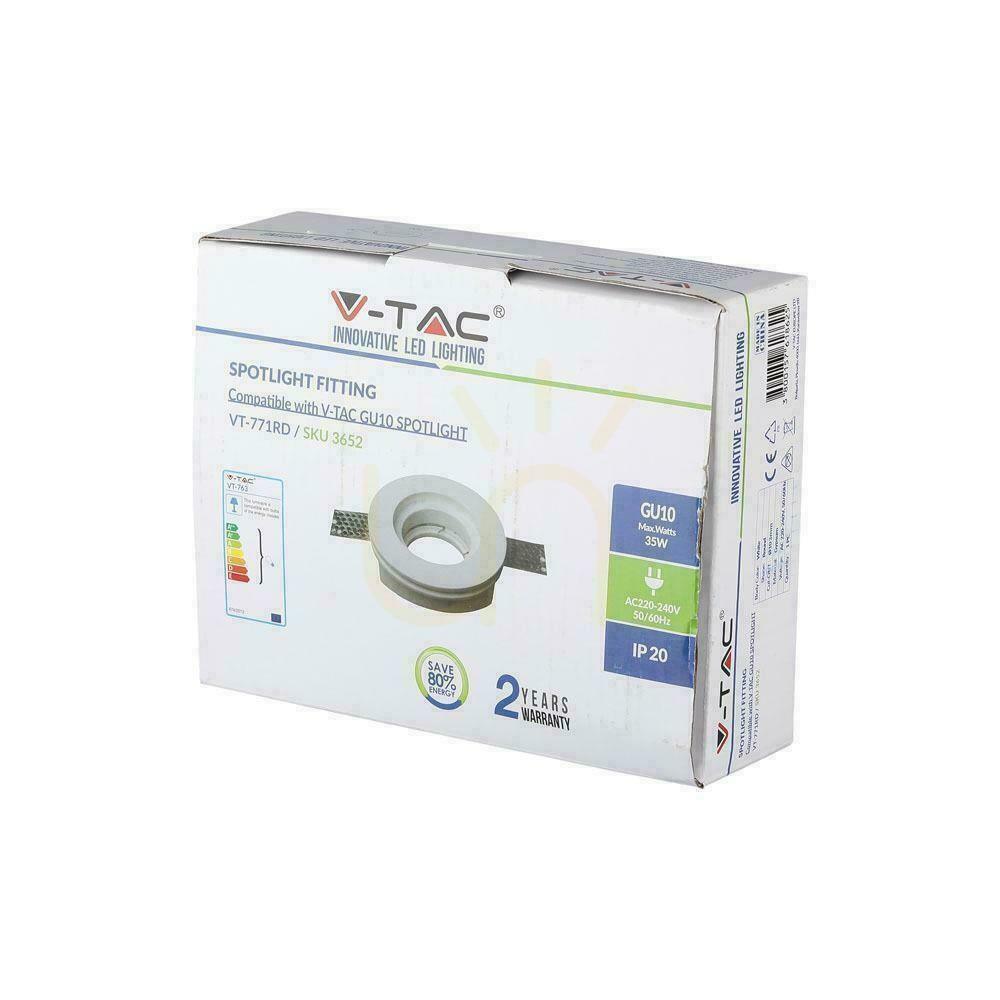 Pokaż Oczko V-TAC GIPS GU10 Wpuszczane Okrągłe fi.100 Białe VT-771 Oczko V-TAC GIPS GU10 Wpuszczane Okrągłe fi.100 Białe VT-771