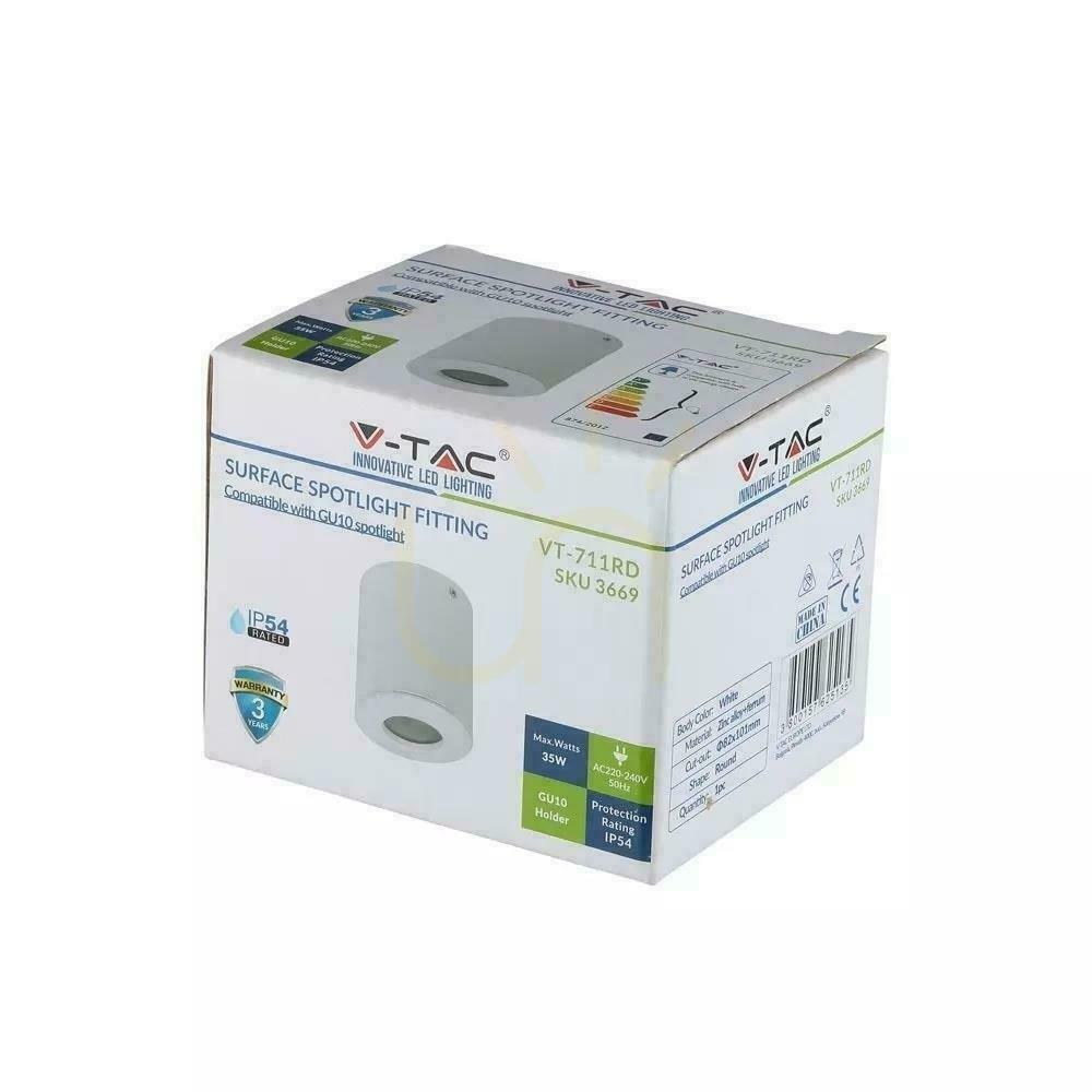 Obejrzyj Oprawa V-TAC GU10 Natynkowa Tuba Okrągła z szybą Biała IP54 82x101 VT-711 3 Lata Gwarancji Oprawa V-TAC GU10 Natynkowa Tuba Okrągła z szybą Biała IP54 82x101 VT-711 3 Lata Gwarancji