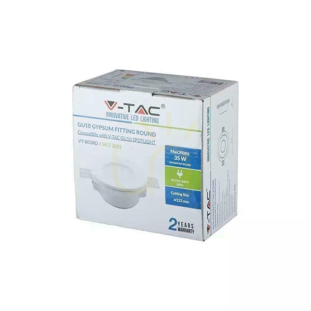 Wyświetl Oczko V-TAC GIPS GU10 Wpuszczane Szkło Mrożone Okrągłe fi.120 Białe VT-801SQ Oczko V-TAC GIPS GU10 Wpuszczane Szkło Mrożone Okrągłe fi.120 Białe VT-801SQ