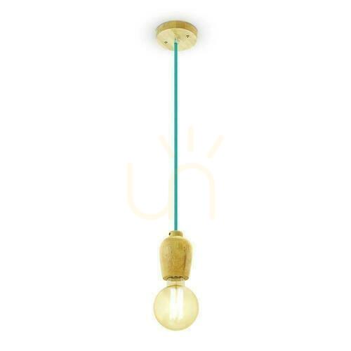 Sprawdź Lampa wisząca V-TAC VT-7778-BL z drewnianą oprawką E27 i niebieskim przewodem 1 m