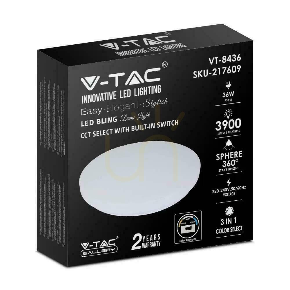 Obejrzyj Plafon V-TAC 36W Mleczny Zmiana Koloru CCT fi.480 VT-8436-M-N 3000K-6400K 3900lm Plafon V-TAC 36W Mleczny Zmiana Koloru CCT fi.480 VT-8436-M-N 3000K-6400K 3900lm
