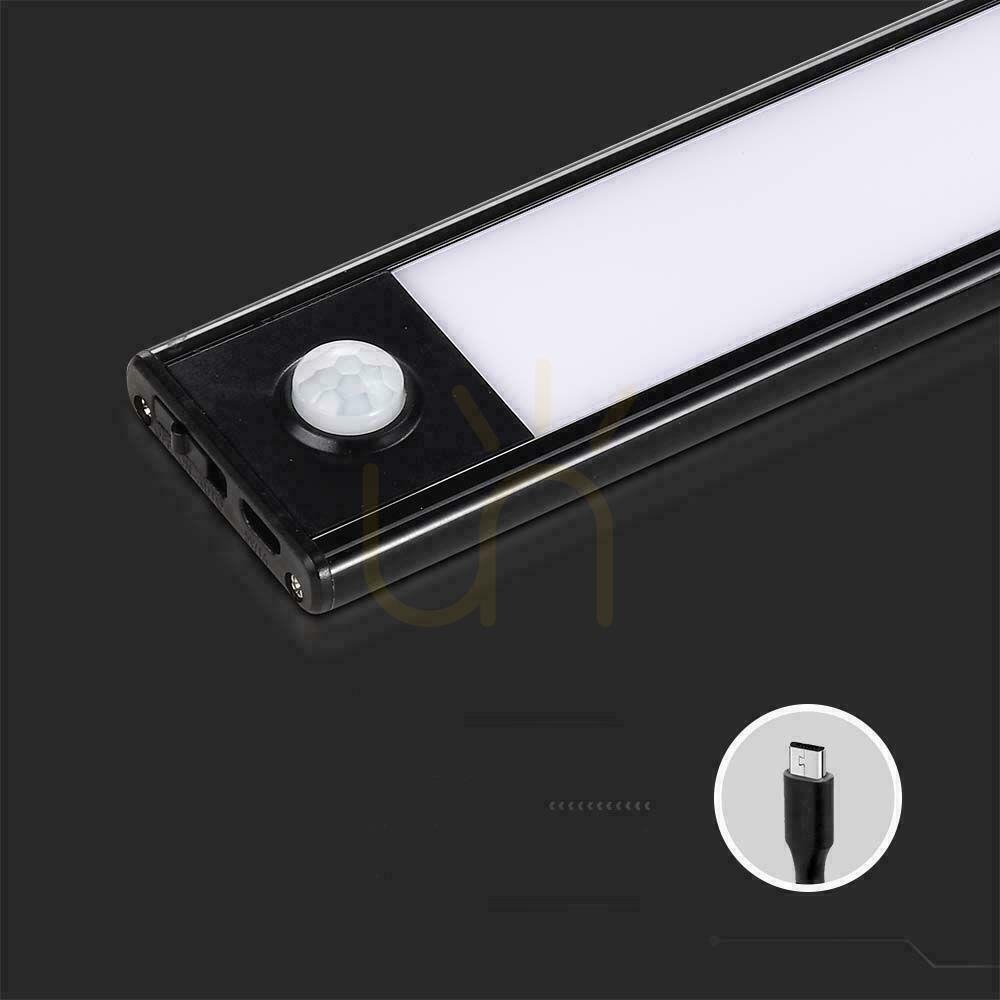 Obejrzyj Oprawa podszafkowa V-TAC 2W LED Czarna Czujnik Ruchu Ładowanie USB 40cm VT-8142 3000K 160lm Oprawa podszafkowa V-TAC 2W LED Czarna Czujnik Ruchu Ładowanie USB 40cm VT-8142 3000K 160lm