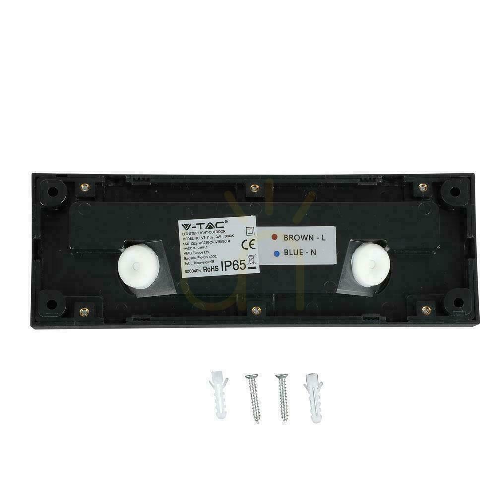 Pokaż Oprawa Schodowa 3W LED V-TAC Czarna Prostokąt 230V IP65 VT-1162 3000K 110lm Oprawa Schodowa 3W LED V-TAC Czarna Prostokąt 230V IP65 VT-1162 3000K 110lm