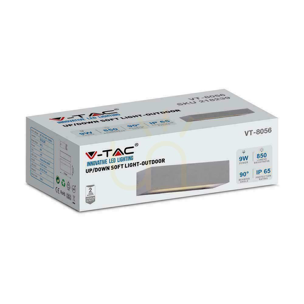 Pokaż Oprawa Ścienna V-TAC 9W LED Góra Dół Szara IP65 VT-8056 4000K 850lm Oprawa Ścienna V-TAC 9W LED Góra Dół Szara IP65 VT-8056 4000K 850lm