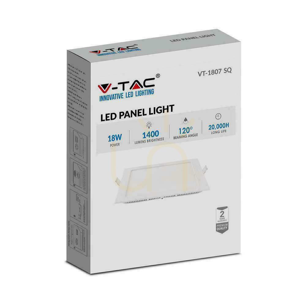 Obejrzyj Panel LED V-TAC Premium Downlight 18W Kwadrat 225x225 VT-1807 6400K 1400lm Panel LED V-TAC Premium Downlight 18W Kwadrat 225x225 VT-1807 6400K 1400lm