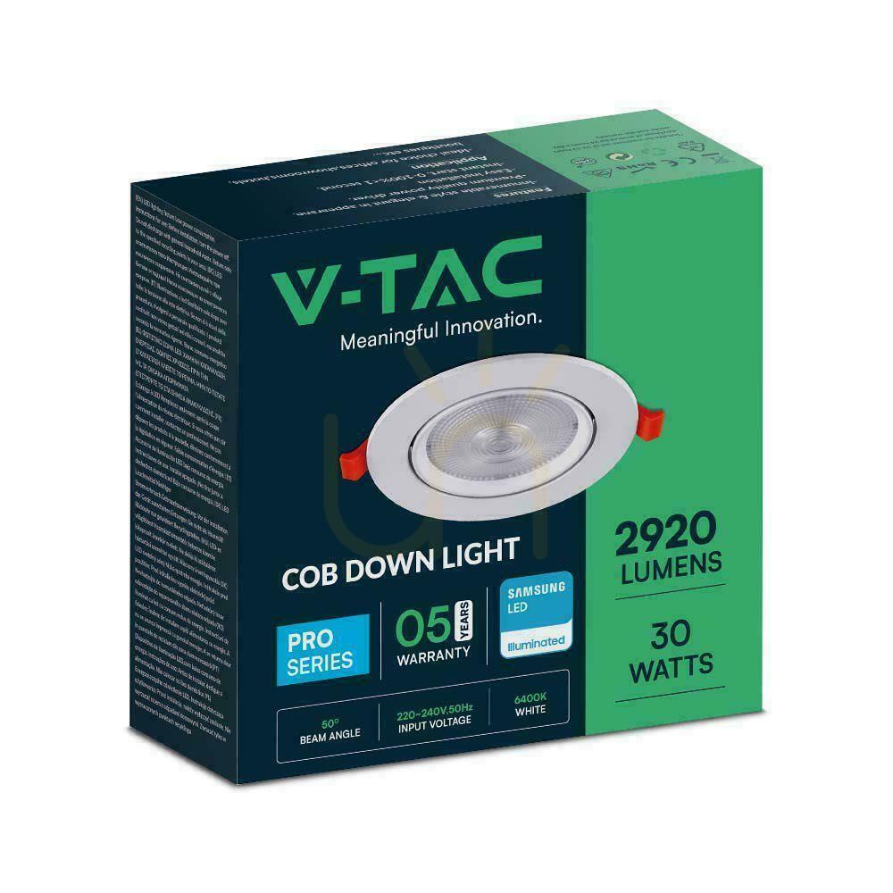 Pokaż Oprawa V-TAC LED Downlight SAMSUNG CHIP 30W Ruchoma VT-2-30 4000K 2970lm 5 Lat Gwarancji Oprawa V-TAC LED Downlight SAMSUNG CHIP 30W Ruchoma VT-2-30 4000K 2970lm 5 Lat Gwarancji