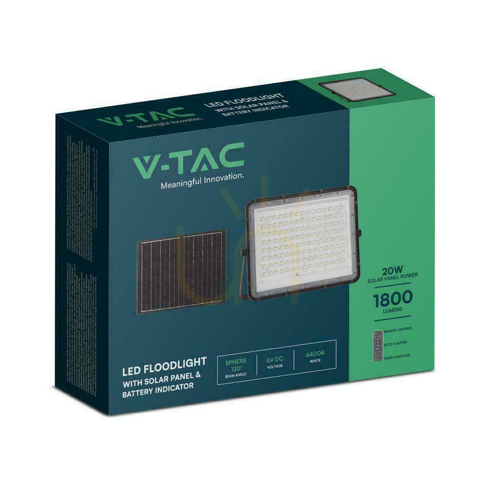 Wyświetl Projektor LED Solarny V-TAC 20W Pilot, AUTO, Timer, IP65 Czarny VT-180W 6400K 1800lm Projektor LED Solarny V-TAC 20W Pilot, AUTO, Timer, IP65 Czarny VT-180W 6400K 1800lm