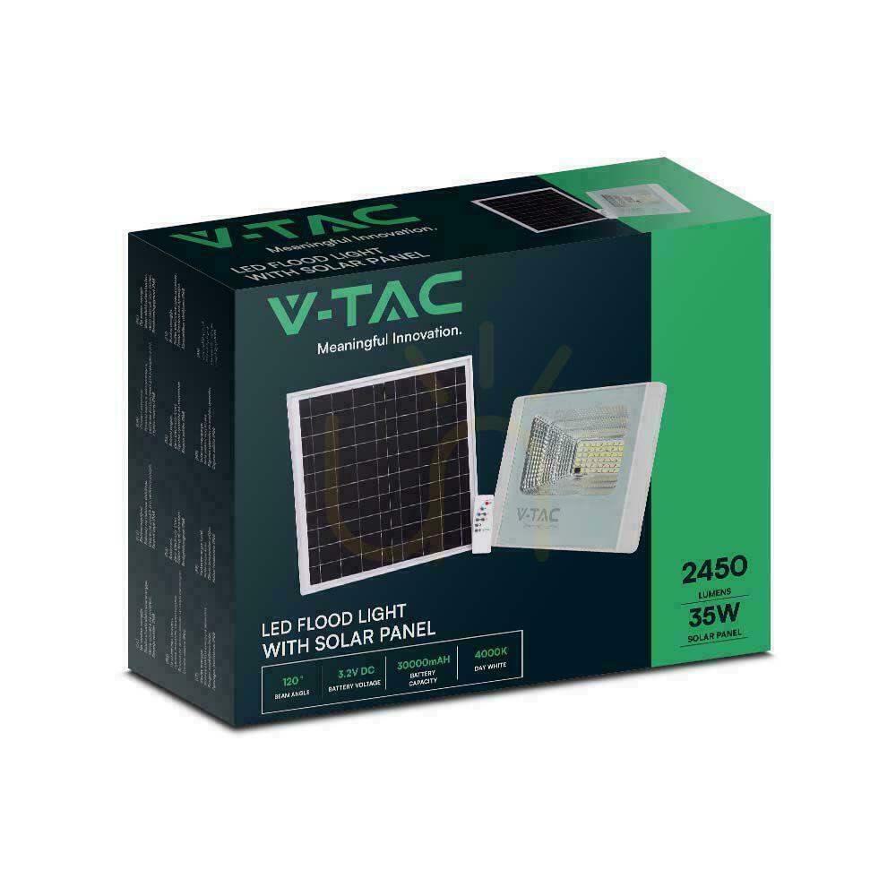 Wyświetl Projektor LED Solarny V-TAC 35W Biały IP65, Pilot, Timer VT-100W 4000K 2450lm Projektor LED Solarny V-TAC 35W Biały IP65, Pilot, Timer VT-100W 4000K 2450lm