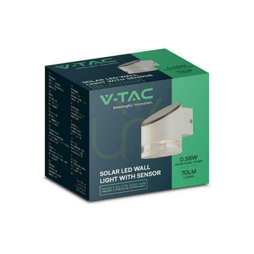 Sprawdź Kinkiet Ogrodowy Ścienny Solarny V-TAC 0,55W LED Biały IP54 Czujnik ruchu VT-1140 3000K 70lm 3 Lata Gwarancji