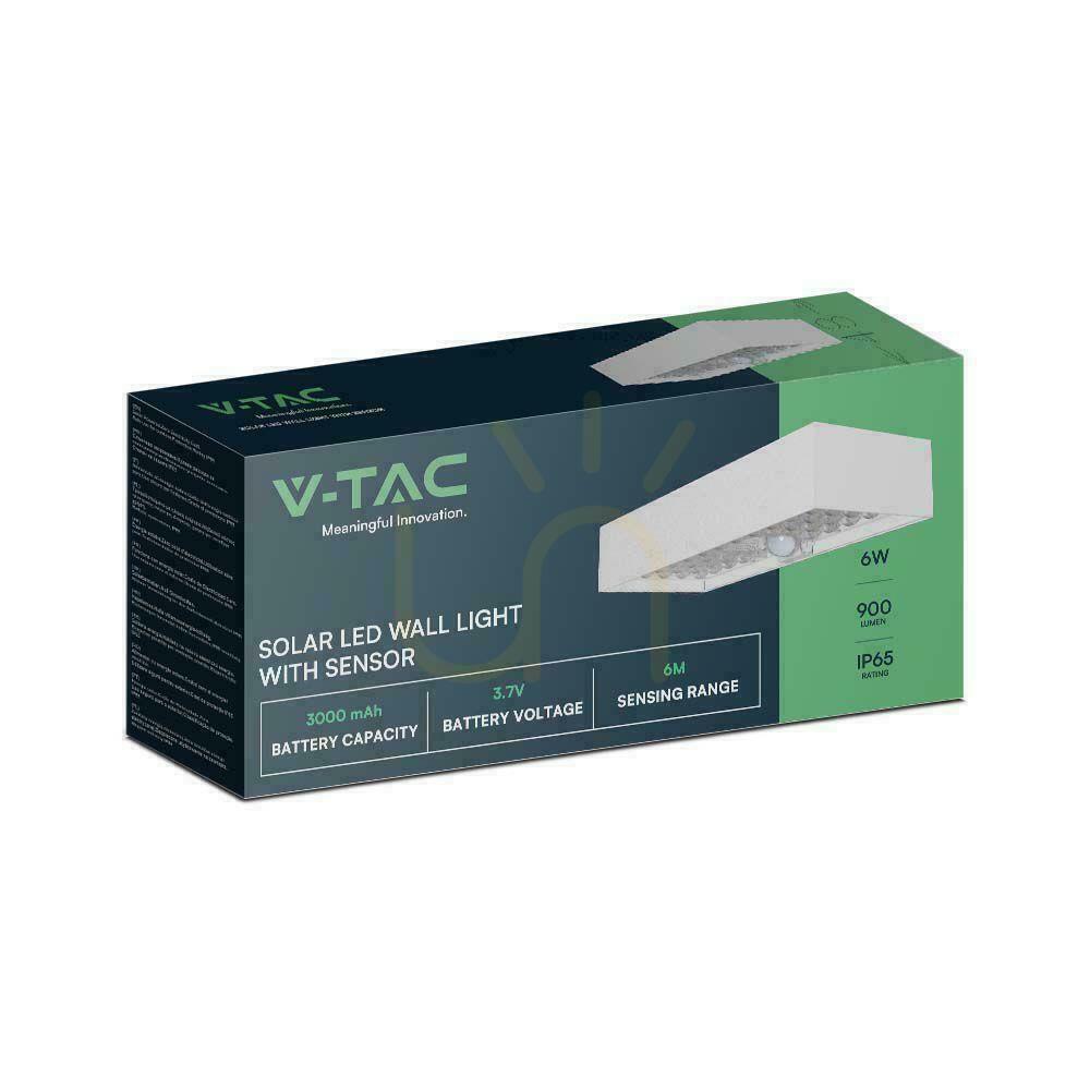 Zobacz Kinkiet Ogrodowy Ścienny Solarny V-TAC 6W Czujnik Ruchu Biały VT-406 4000K 900lm Kinkiet Ogrodowy Ścienny Solarny V-TAC 6W Czujnik Ruchu Biały VT-406 4000K 900lm