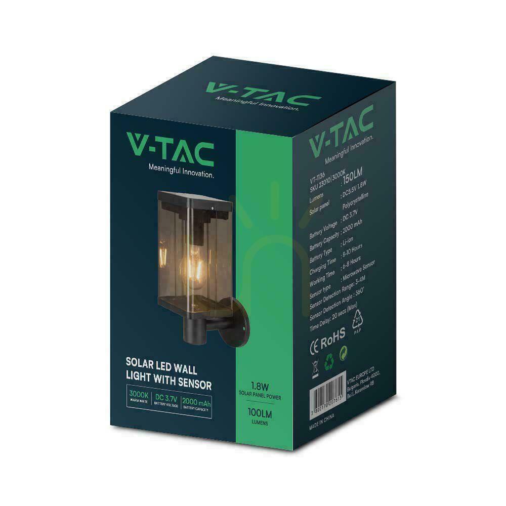 Zobacz Kinkiet Ogrodowy Ścienny Solarny V-TAC 2.5W LED Czujnik Ruchu IP54 VT-1136 3000K 150lm 3 Lata Gwarancji Kinkiet Ogrodowy Ścienny Solarny V-TAC 2.5W LED Czujnik Ruchu IP54 VT-1136 3000K 150lm 3 Lata Gwarancji