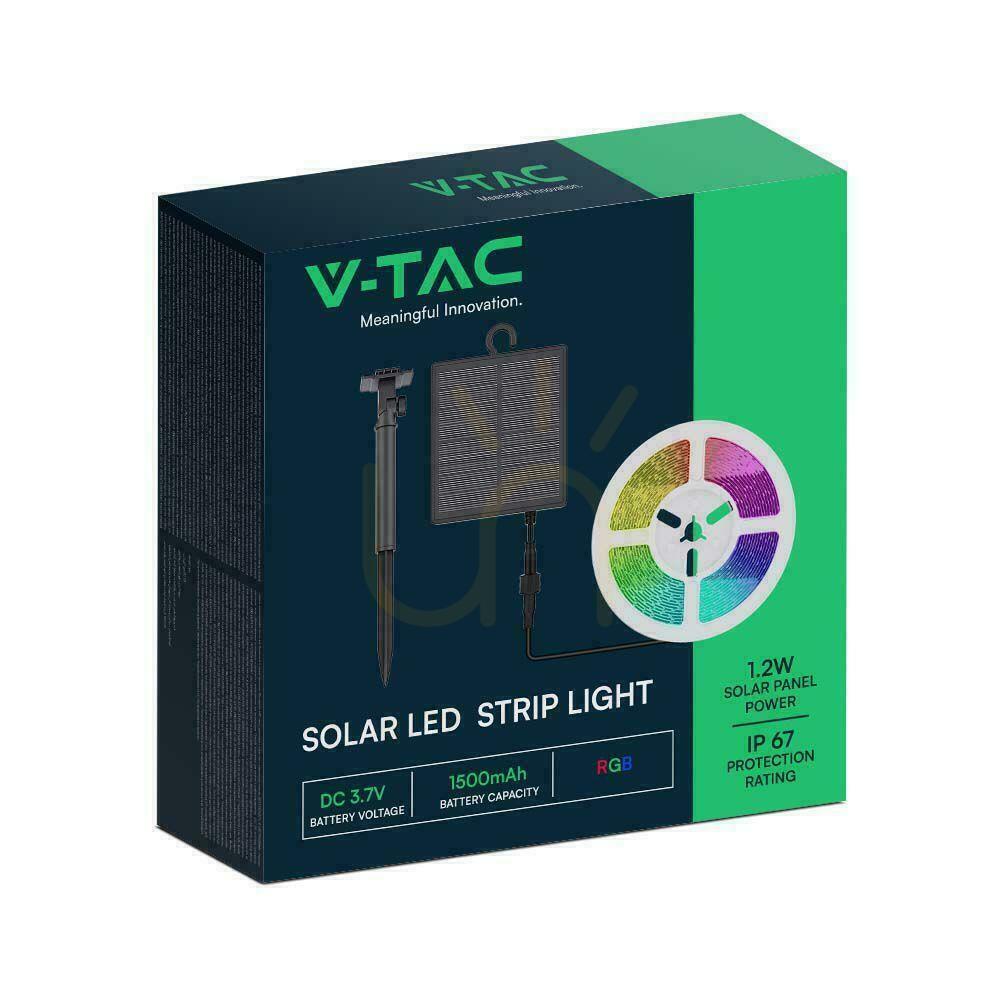 Pokaż Taśma LED V-TAC Zasilanie Solarne 5mb Pilot IP67 VT-2835 RGB 120lm Taśma LED V-TAC Zasilanie Solarne 5mb Pilot IP67 VT-2835 RGB 120lm