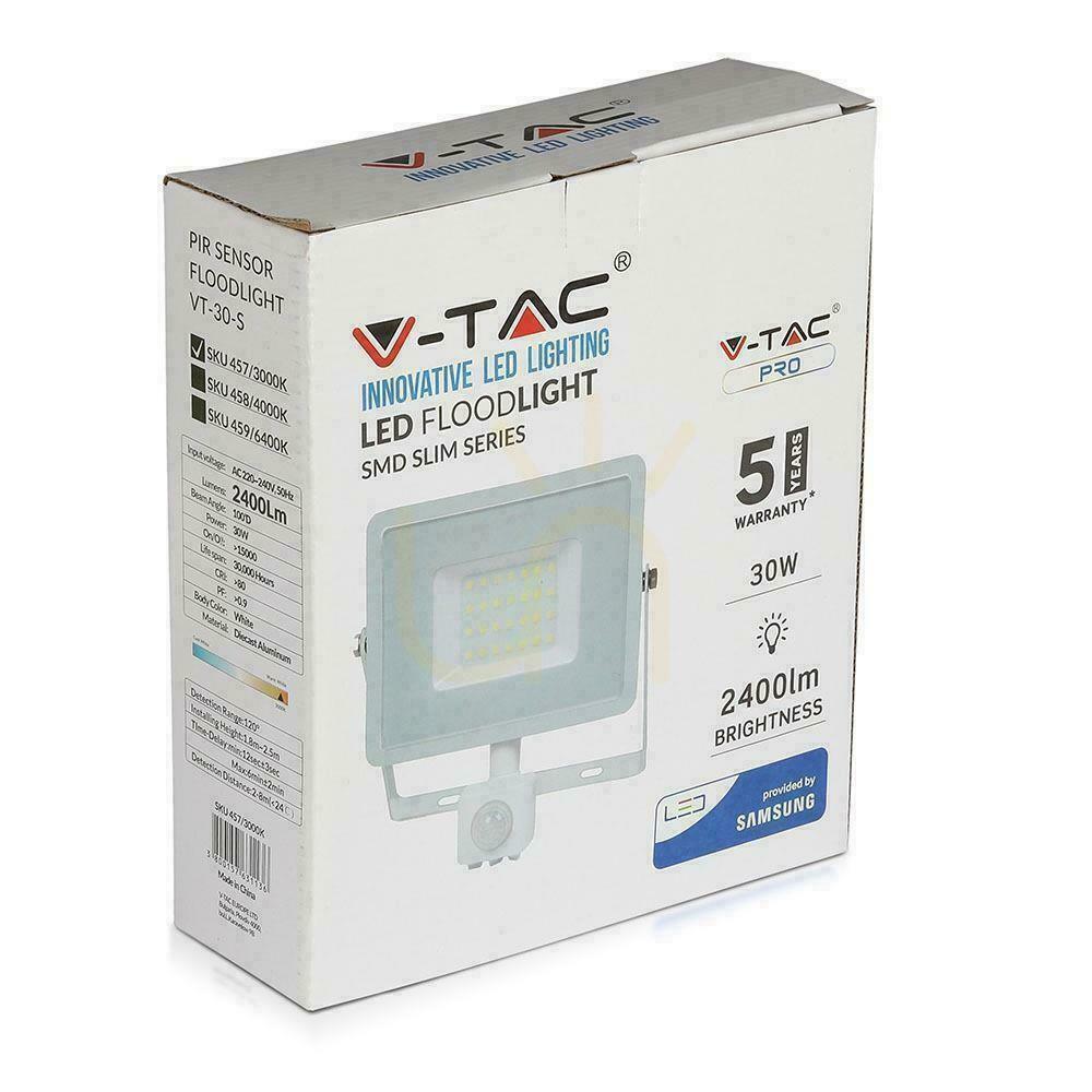 Wyświetl Projektor LED V-TAC 30W SAMSUNG CHIP Czujnik Ruchu Funkcja Cut-OFF Biały VT-30-S-W 3000K 2400lm 5 Lat Gwarancji Projektor LED V-TAC 30W SAMSUNG CHIP Czujnik Ruchu Funkcja Cut-OFF Biały VT-30-S-W 3000K 2400lm 5 Lat Gwarancji