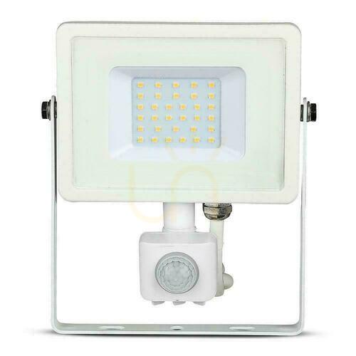 Sprawdź Projektor LED V-TAC 30W SAMSUNG CHIP Czujnik Ruchu Funkcja Cut-OFF Biały VT-30-S-W 3000K 2400lm 5 Lat Gwarancji