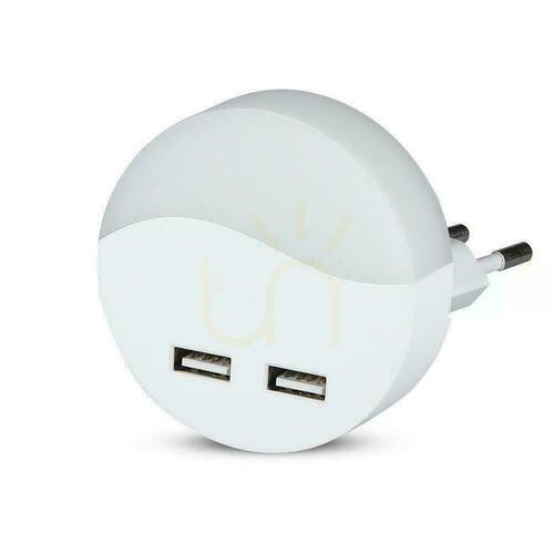 Sprawdź Lampka Nocna do Gniazdka LED z USB V-TAC SAMSUNG CHIP Okrągła VT-84-RD 3000K 10lm