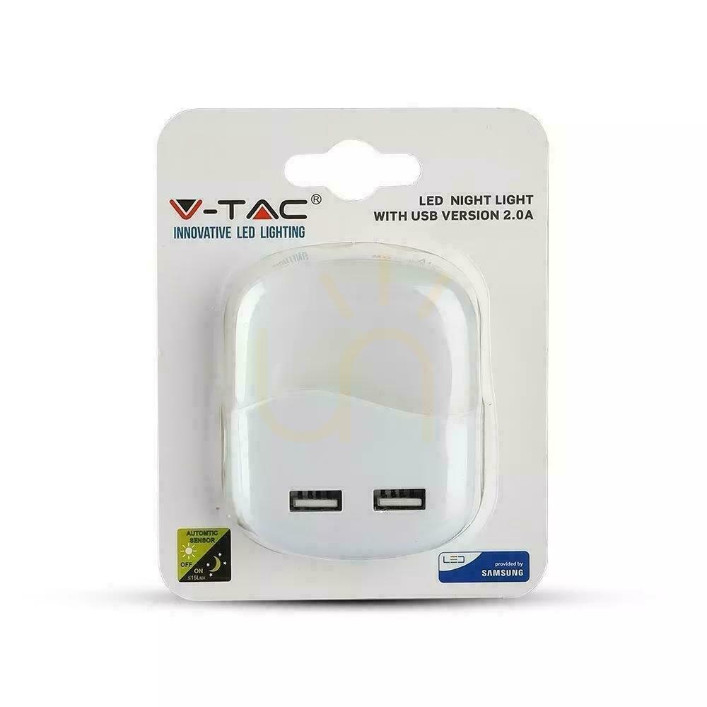 Wyświetl Lampka Nocna do Gniazdka LED z USB V-TAC SAMSUNG CHIP Kwadrat VT-84-SQ 4000K 10lm Lampka Nocna do Gniazdka LED z USB V-TAC SAMSUNG CHIP Kwadrat VT-84-SQ 4000K 10lm